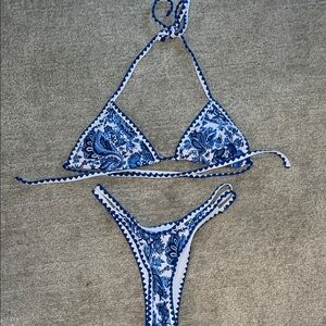 Blue and White Floral Bikini Set